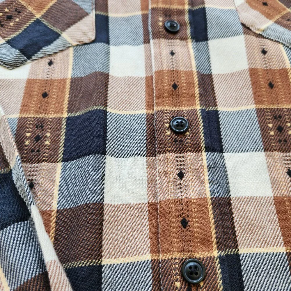 Frye Button Down Flannel Shirt Jacquard Brown Plaid Business Casual Western - Picture 6 of 11